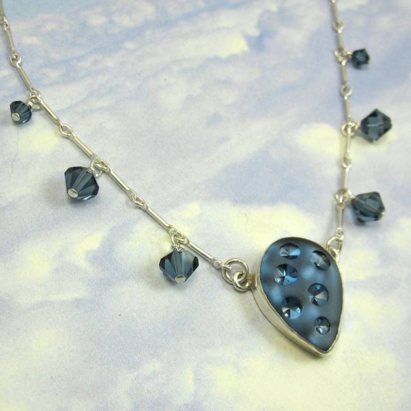 sterling Silber Art Deco Blau Halskette Vintage Glas Und Kristall 358 von NicolettesJewelry