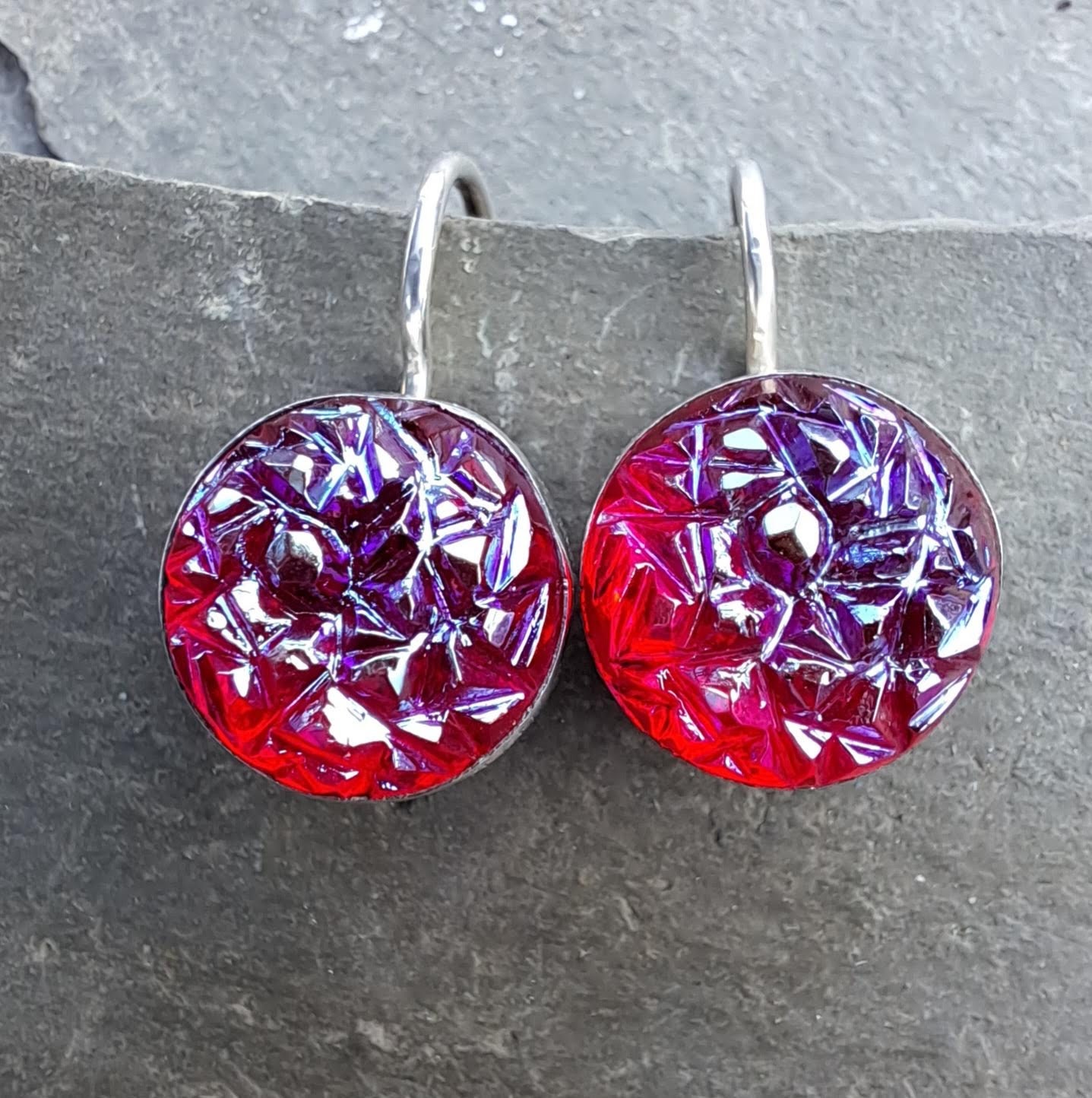 sterling Silber Ohrringe Rote Vintage Glasohrringe Art Deco Ohrhänger 599 von NicolettesJewelry