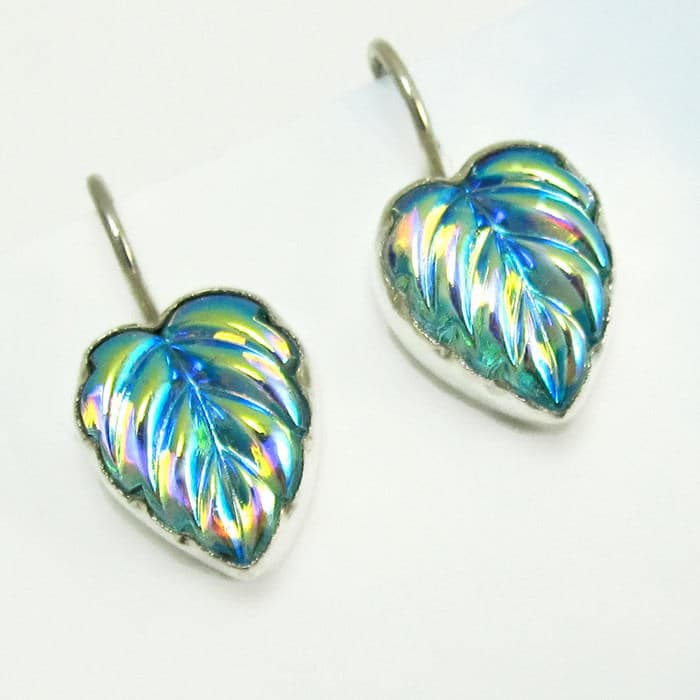 sterling Silber Ohrringe Vintage Glas Aqua Blatt 1920Er Jahre Art-Deco-stil Schmuck 305 von NicolettesJewelry