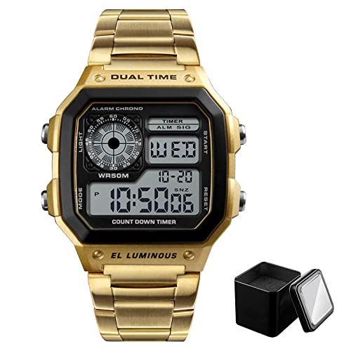 Nicoone Uhren für Herren, modische Digitaluhr, Edelstahlband, wasserdicht, stilvolle Business-Armbanduhr mit Box von Nicoone