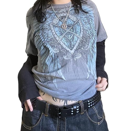 Y2k Fairy Grunge Damen-T-Shirt, langärmelig, Vintage-Grafik, bauchfreies Top, ästhetisches T-Shirt, Teenager, Mädchen, schmale Passform, J-Grau, Stil 2, M Y2k Fairy Grunge Damen-T-Shirt, langärmelig, Vintage-Grafik, bauchfreies Top, ästhetisches T-Shirt, Teenager, Mädchen, schmale Passform, J-Grau, Stil 2, M von Nicoxijia