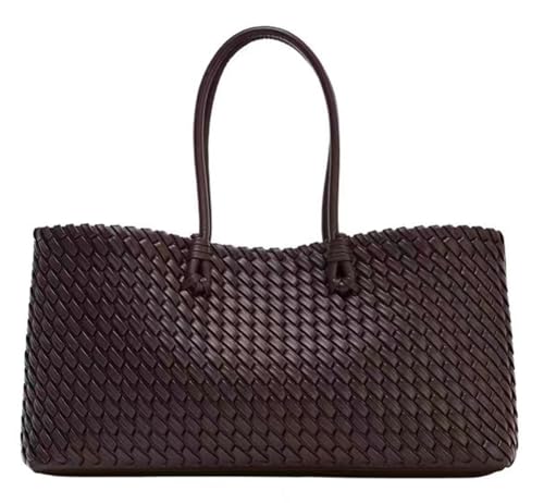 2 Stück Slouchy PU Leder gewebte Tragetasche Damen Unterarm Schulter Umhängetasche Hobo Taschen Crossbody Geldbörse Top Griff Tote Handtasche, Kaffee, Small von Niction