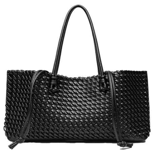 2 Stück Slouchy PU Leder gewebte Tragetasche Damen Unterarm Schulter Umhängetasche Hobo Taschen Crossbody Geldbörse Top Griff Tote Handtasche, Schwarz, Small von Niction