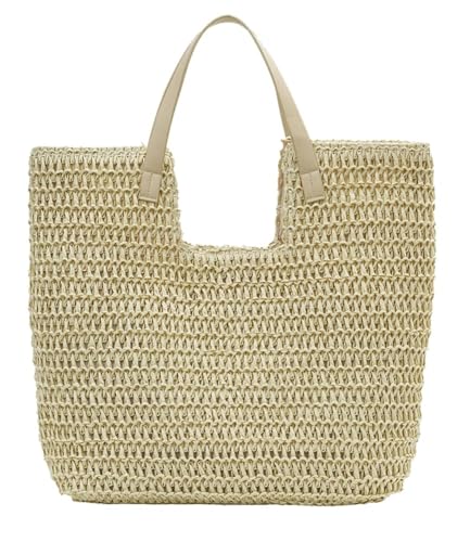 Hobo Bags Damen Stroh Strandtasche Vintage Schultertasche Alles Tote Bag Sommer Strandtasche Niedliche Geldbörse Arbeit Reisetasche 2024, Hellkhaki, Einheitsgröße von Niction