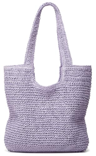 Stroh-Strandtasche, Hobo-Tasche, Damen, Vintage, Sommer, Schultertasche, Strandtasche, süße Geldbörse, Arbeit, Reisen, Handtasche 2024, Violett, Einheitsgröße von Niction