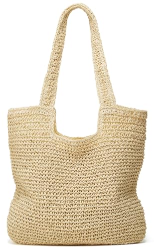 Stroh-Strandtasche, Hobo-Tasche, Damen, Vintage, für den Sommer, Schultertasche, Strandtasche, süße Geldbörse, Arbeit, Reisen, Handtasche 2024, Beige, Einheitsgröße von Niction