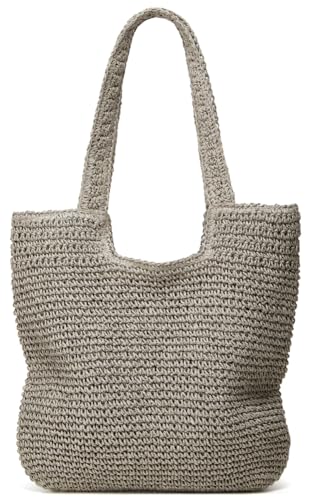 Stroh-Strandtasche, Hobo-Tasche, Damen, Vintage, für den Sommer, Schultertasche, Strandtasche, süße Geldbörse, Arbeit, Reisen, Handtasche 2024, GRAU, Einheitsgröße von Niction