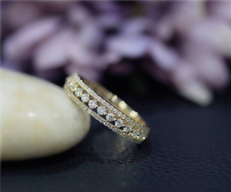 1, 2 Ct Natürlichen Diamanten 3/4 Ewigkeit Trauring Ehering Solide 14K Gelb Gold Ring Verlobungsring Jubiläum Matching Ringschiene von NidaRings