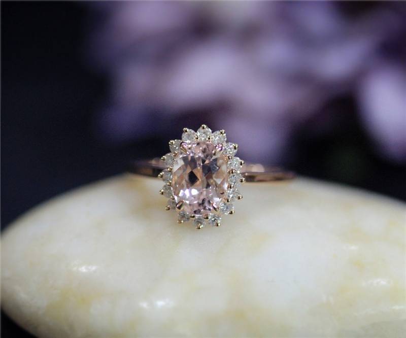 1, 2 Ct Oval Geschnitten Natürliche Rosa Vs Morganit Ring Massiv 14K Rose Gold Diamanten Verlobungsring Ehering Promise Jubiläum von NidaRings