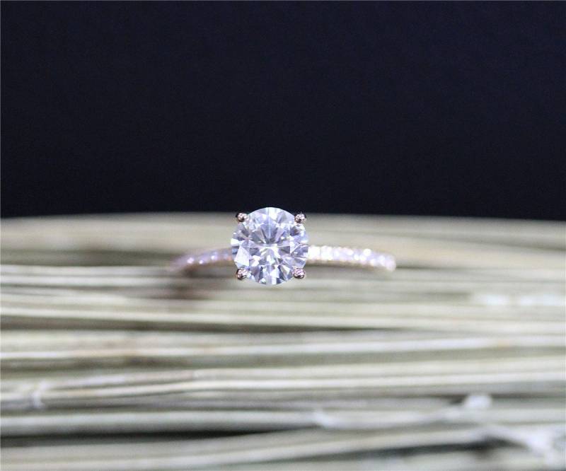 1 Ct-6, 5 Mm Runder Charles & Colvard Brillant Moissanite Ehering Massiv 14K Rose Gold Verlobungsring Jubiläum Ring Braut von NidaRings
