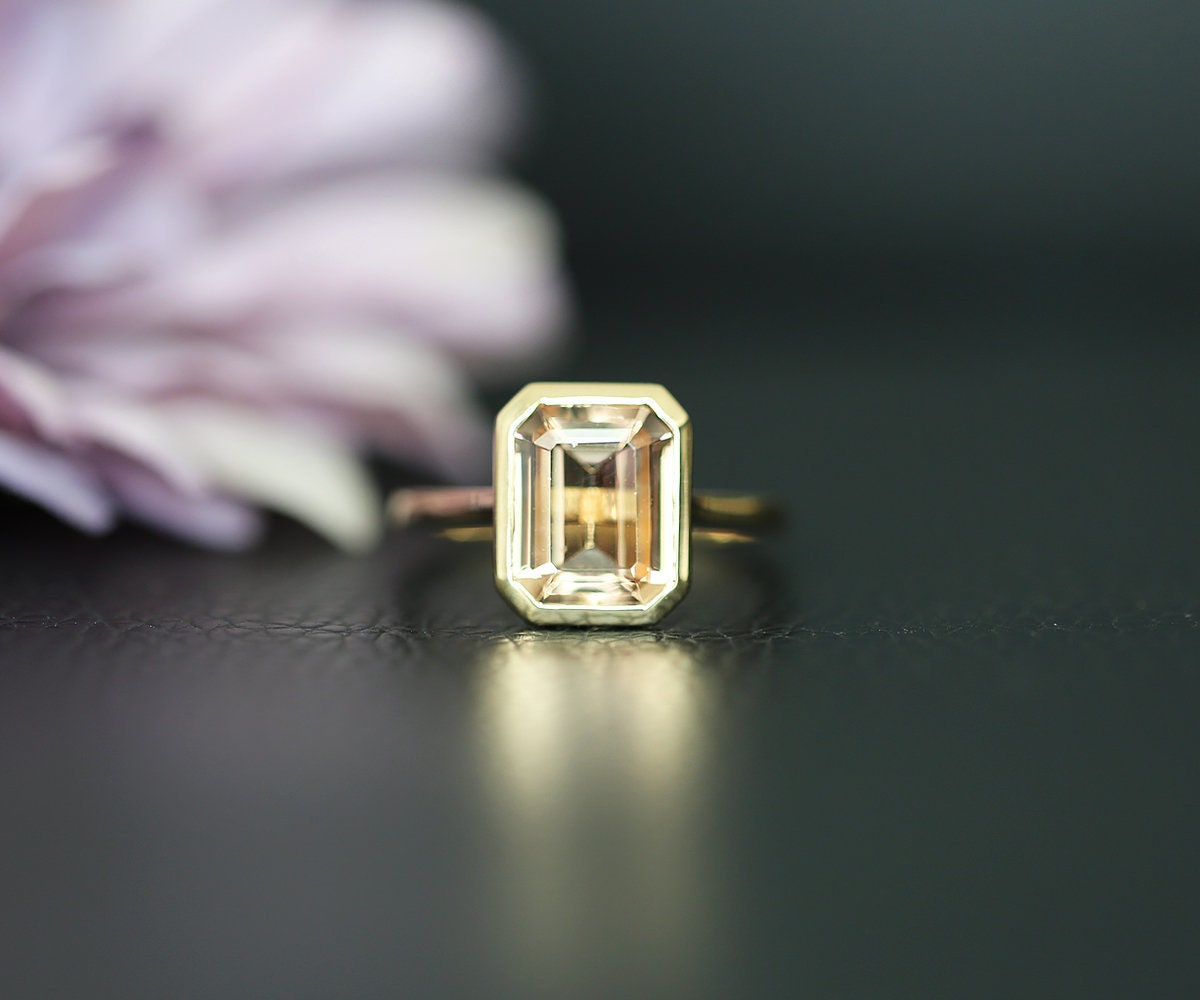 10 X 8 Mm Vs Smaragd Geschnitten, Natürliche Rosa Morganit Verlobungsring, Ring, Solide 14K Gelbgold Ehering, Jahrestag von NidaRings