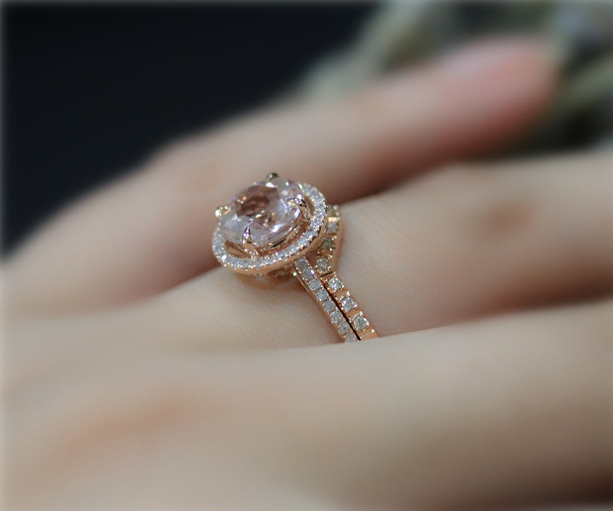 2, 3 Ct Gem Diamonds Und Runde Morganit Ring Set Handgemachte Solid 14K Rose Gold Ehering Promise Verlobungsring Setzen von NidaRings