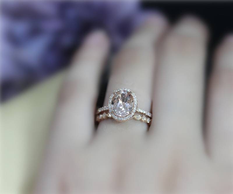 2 Ringe Handmade Morganit Ring Set Produktionshaus Set 7x9mm Natürliche Vs Rosa Solid 14Kt Rose Gold Ehering von NidaRings