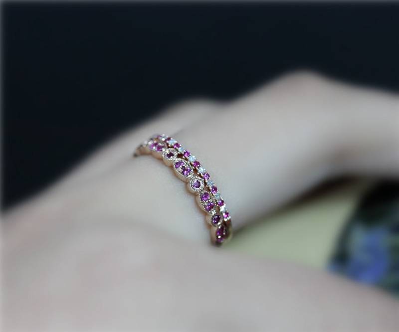 3/4 Ewigkeit Ehering Set Natürliche Rubinring Solid 14K Festgelegten Rose Gold Band Ring Diamanten Verlobungsring Welche Reihe von NidaRings