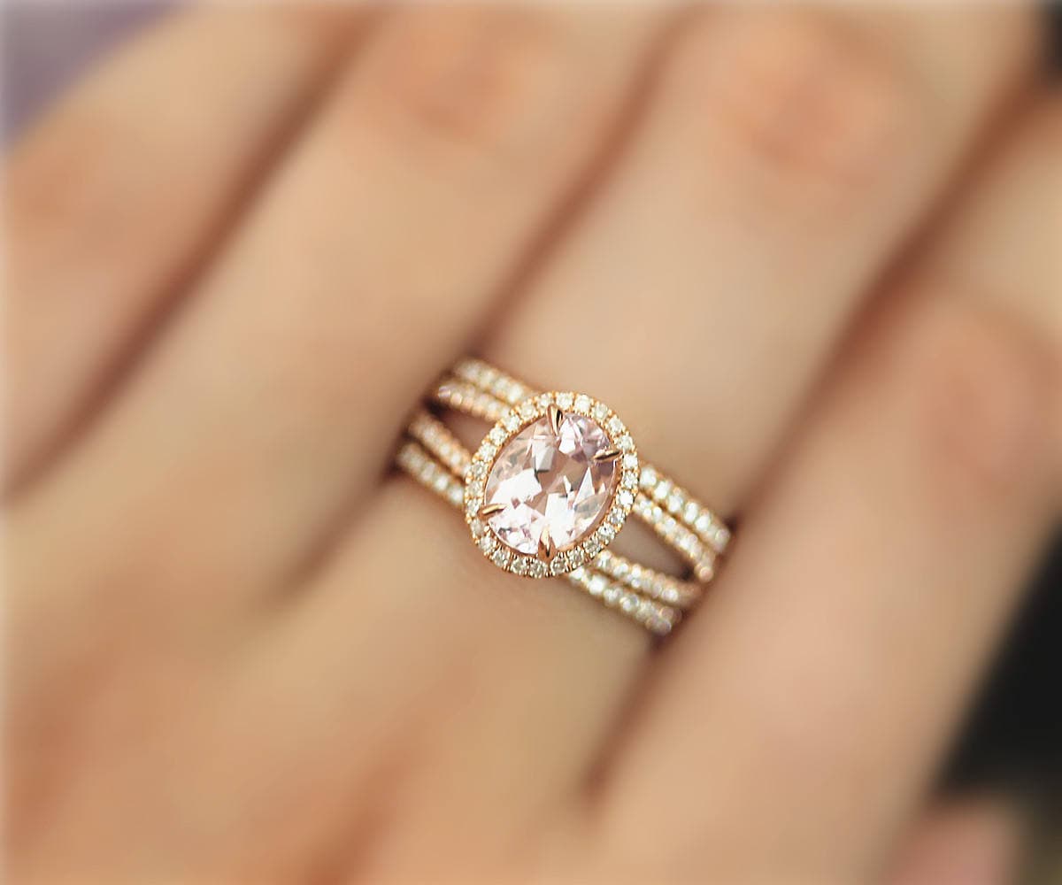 3 Ringe Handgemachte Set 6x8mm Oval Geschnittenen Natürliche Vs Morganit Ring Verlobungsring Solide 14K Rose Gold Braut Einzigartige Geschenk-Set von NidaRings
