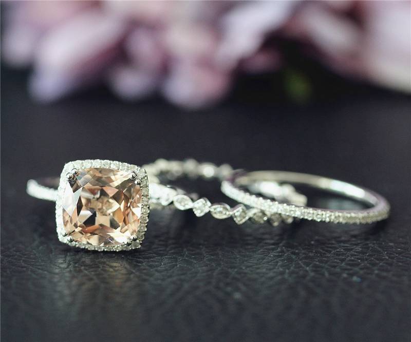 3Ctw Kissen Geschnittene Real Vs Morganit Ring Set Verlobungsring Massiv 14K Weißgold Ehering Gesetzt Braut Einzigartiges Geschenk von NidaRings