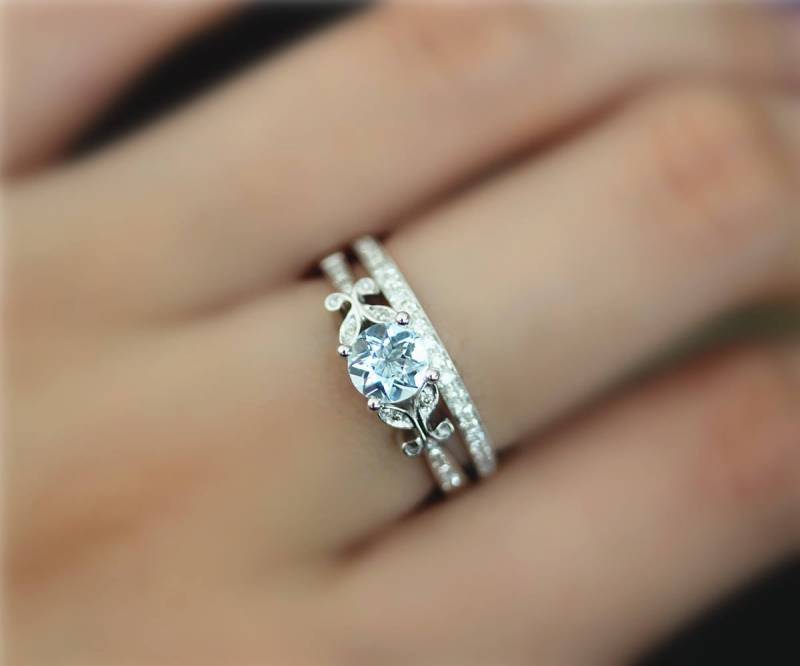 5mm, Die Runden Schnitt Vs Aquamarin Ring Massiv 14 K Weißgold Verlobungsring Gesetzt Diamanten Hochzeit Set Promise von NidaRings