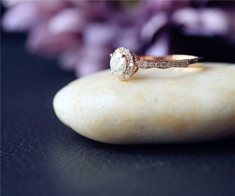 5mm Runde Brillanten Moissanite Ehering Massiv 14K Rose Gold Ring Trauring Verlobungsring Versprechen Jubiläum Diamantring von NidaRings