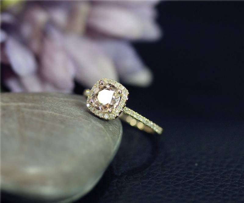 6mm Natürliche Morganit & Diamanten Ring 14K Gelb Gold Ehering Diamantring Trauring Verlobungsring Stapelbar 6mm Natürliche Morganit & Diamanten Ring 14K Gelb Gold Ehering Diamantring Trauring Verlobungsring Stapelbar von NidaRings