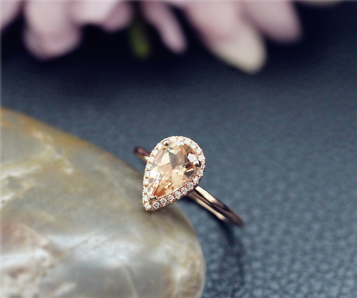6x8mm, Birne Geschnitten, Natürliche Rosa Morganit Ring, Massiv 14 K Rose Gold Hochzeit Stapelbar, Verlobungsring, Jahrestagsring, Brautring 6x8mm, Birne Geschnitten, Natürliche Rosa Morganit Ring, Massiv 14 K Rose Gold Hochzeit Stapelbar, Verlobungsring, Jahrestagsring, Brautring von NidaRings