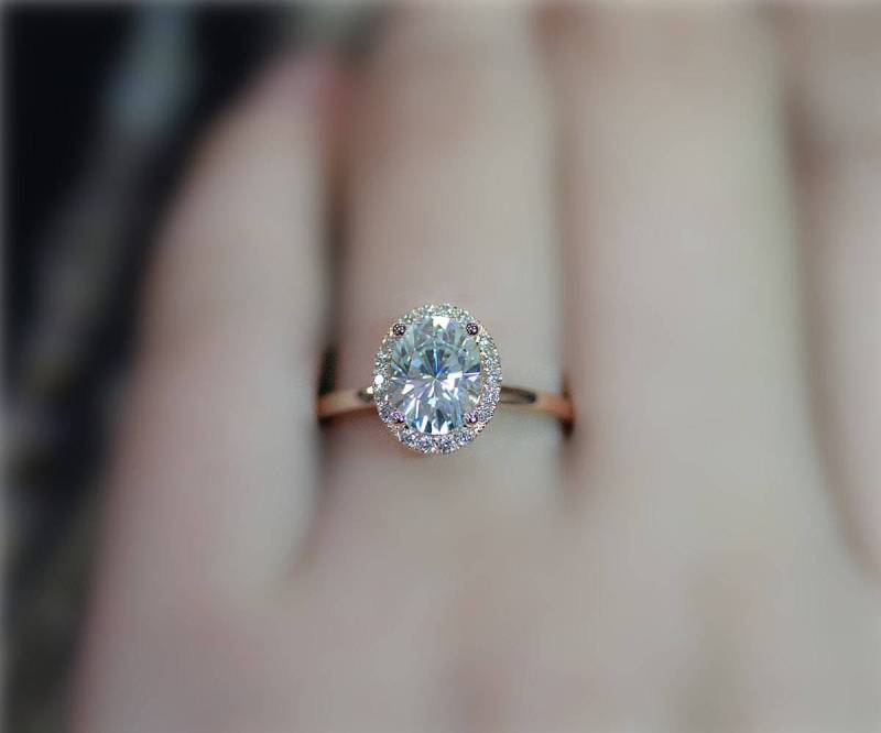 6x8mm Charles & Colvard Oval Brillante Moissanite Ehering Massiv 14K Rose Gold Ring Verlobungsring Versprechen Jubiläum von NidaRings
