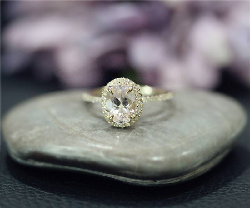 6x8mm Oval Geschnitten Natürliche Rosa Vs Morganit Ring Fest 14K Gelbgold Diamanten Ehering Promise Jahrestag Verlobungsring von NidaRings