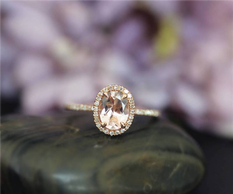 6x8mm Oval Geschnitten Natürliche Rosa Vs Morganit Ring Fest 14K Rose Gold Diamanten Ehering Promise Jahrestag Verlobungsring von NidaRings