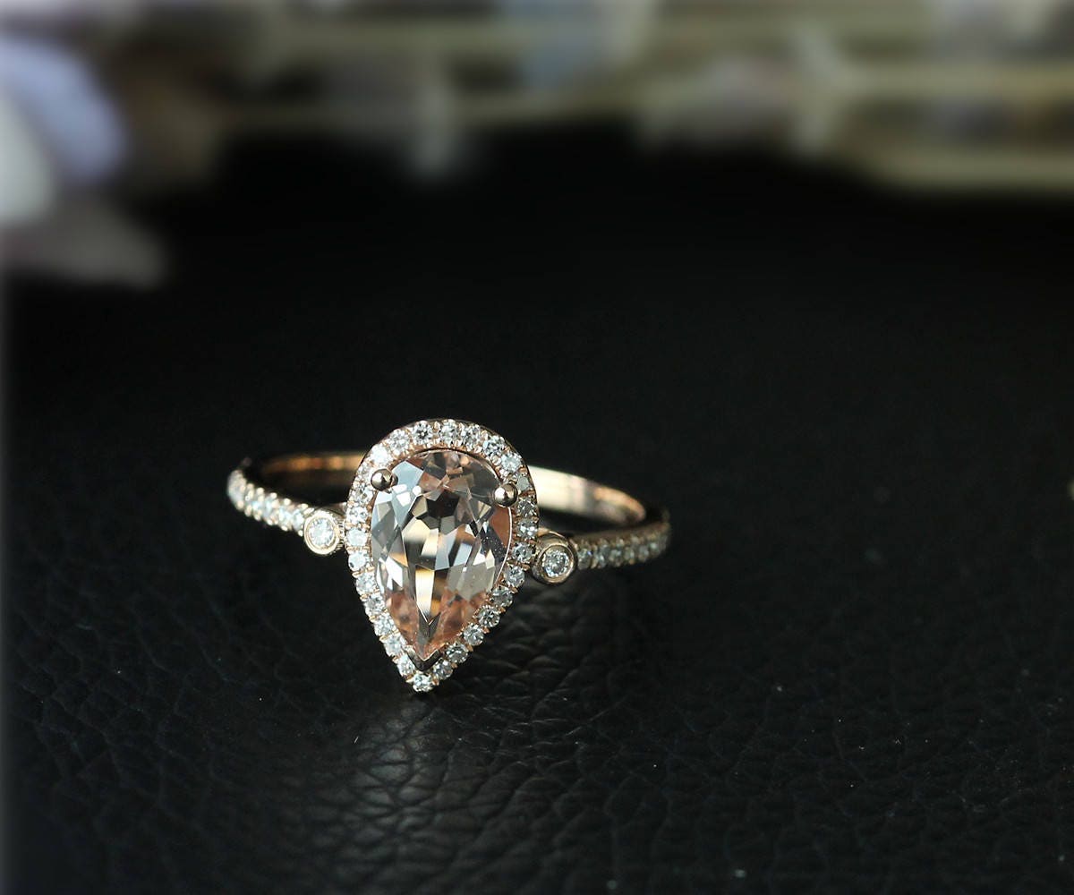 6x9mm Birne Geschnitten Braut Ring, Natürliche Rosa Morganit Ring Massiv 18K Rose Gold Ehering Stapelbar Versprechen Jahrestagsring 6x9mm Birne Geschnitten Braut Ring, Natürliche Rosa Morganit Ring Massiv 18K Rose Gold Ehering Stapelbar Versprechen Jahrestagsring von NidaRings