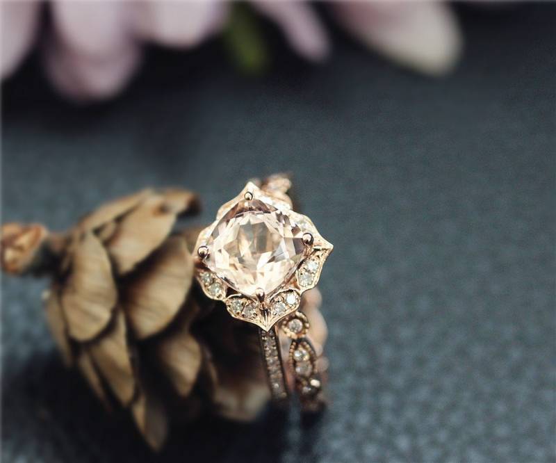 7mm Kissen Morganit Ring Set, Verlobungsring, Wedding, Solide 14K Rose Gold Ringset, Hochzeit Braut, Perfektes Geschenk 7mm Kissen Morganit Ring Set, Verlobungsring, Wedding, Solide 14K Rose Gold Ringset, Hochzeit Braut, Perfektes Geschenk von NidaRings