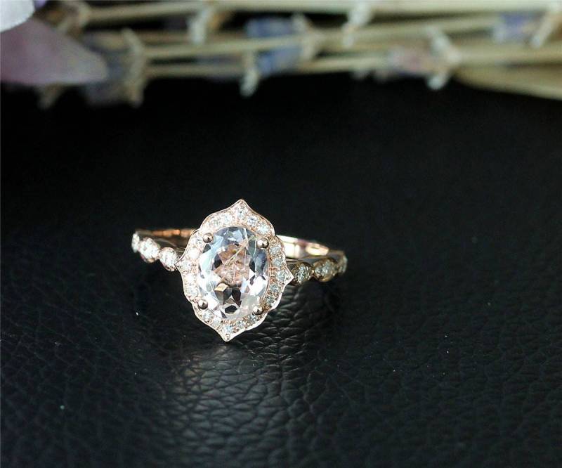 Ausgefallene Verlobungsring 6x8mm Oval Natürliche Rosa Vs Morganit Ring Massiv 14K Rose Gold Diamant Ehering Versprechen Jubiläumsring von NidaRings