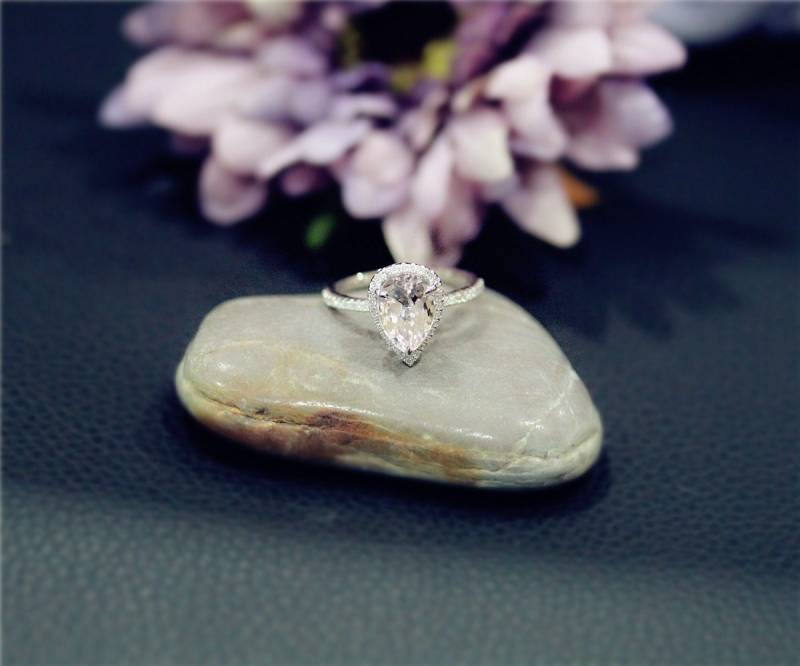 Birne Cut Natürliche Rosa Morganit Ring Solid 14K Weissgold Ehering Stapelbar Promise Jahrestag von NidaRings