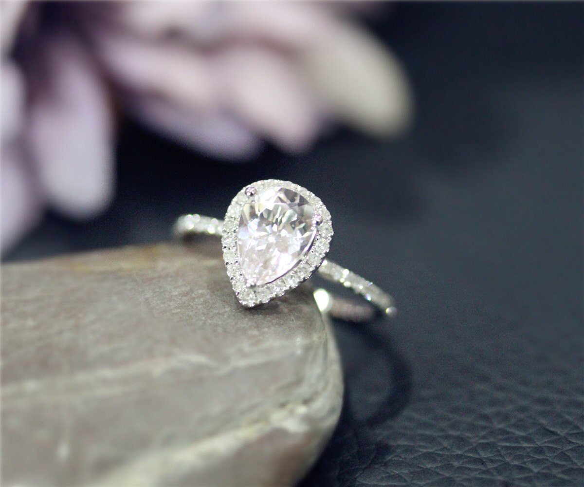 Birne Geformt Natürlichen Rosa Morganit Ring Massiv 14K Weißgold Ehering Stapelbar Versprechen Jubiläumsring Birne Geformt Natürlichen Rosa Morganit Ring Massiv 14K Weißgold Ehering Stapelbar Versprechen Jubiläumsring von NidaRings