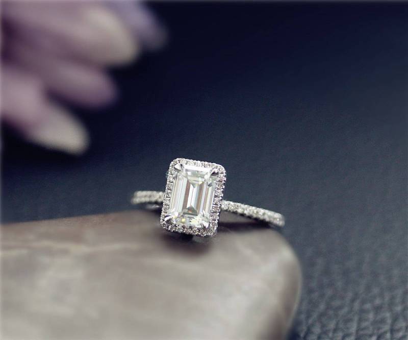 Charles & Colvard Smaragd Geschnitten, 1Ct Für Immer Ein Moissanite Verlobungsring, Ehering Massiv 14K Weißgold Ring Jubiläumsring, Versprechen von NidaRings