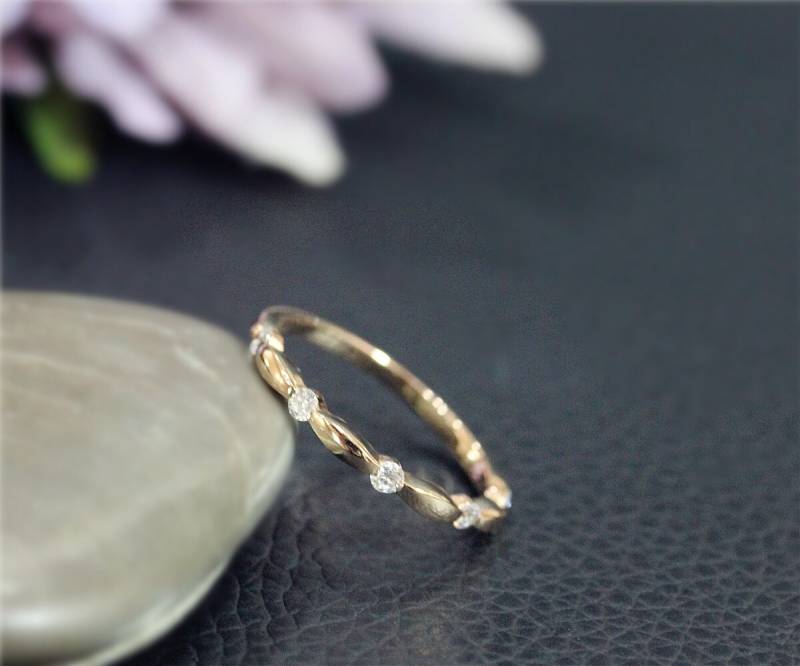 Echte Diamant Ehering Hälfte Massiv 14K Rose Gold Ring Jubiläum Stapelbar Memoirering Passenden Band Hochzeitsband von NidaRings