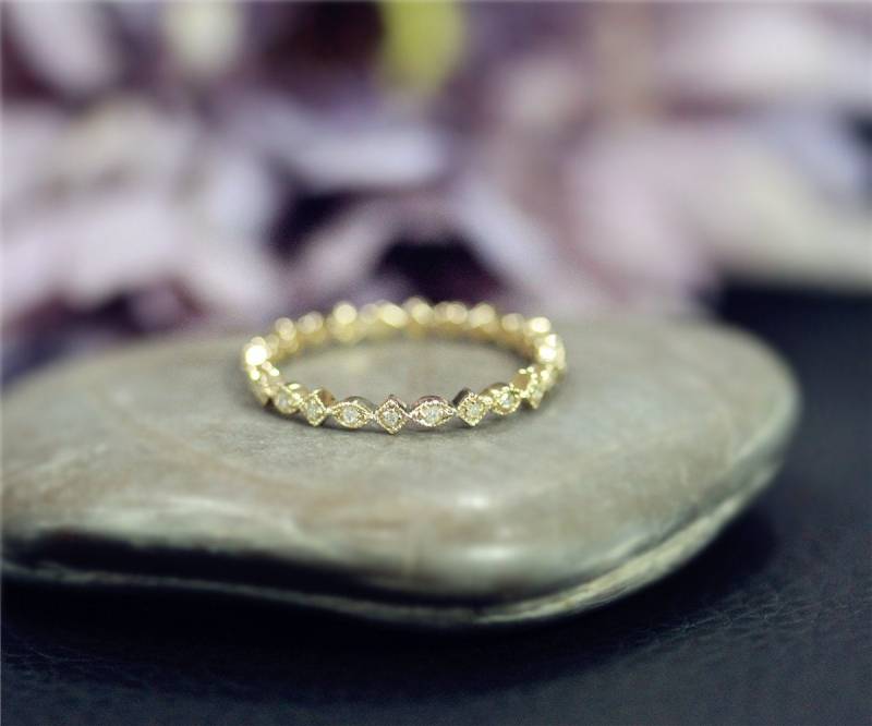 Echte Diamanten Voll Ewigkeit Ehering Eheringe Solid 14K Gelbgold Ring Jahrestag Stapelbar Passend Band von NidaRings