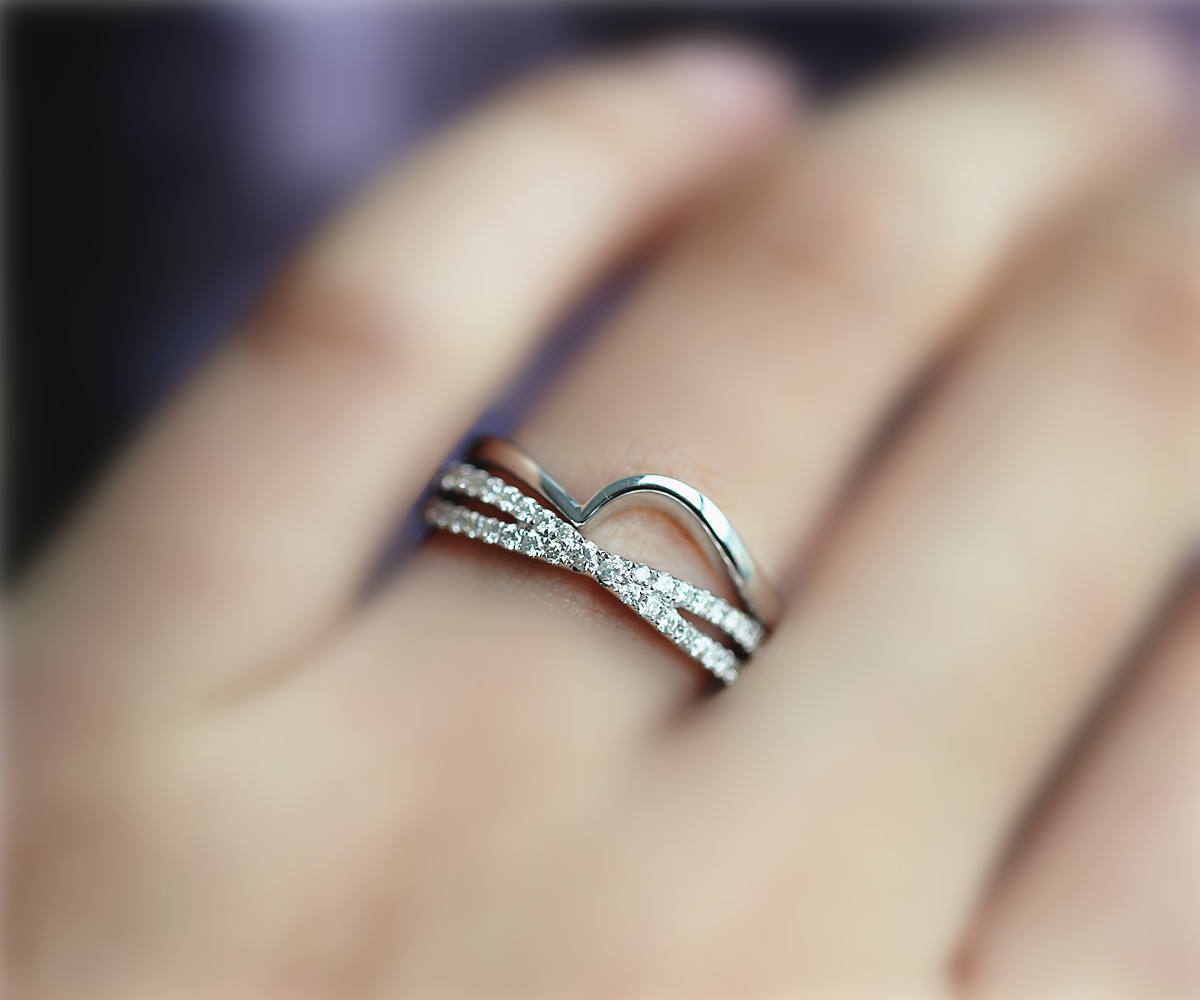 Echter Si Diamant Ehering Solide 14K Weißgold Ring Set Diamanten Verlobungsring Bandsatz Passend Eine Halbe Ewigkeit Bandsatz von NidaRings