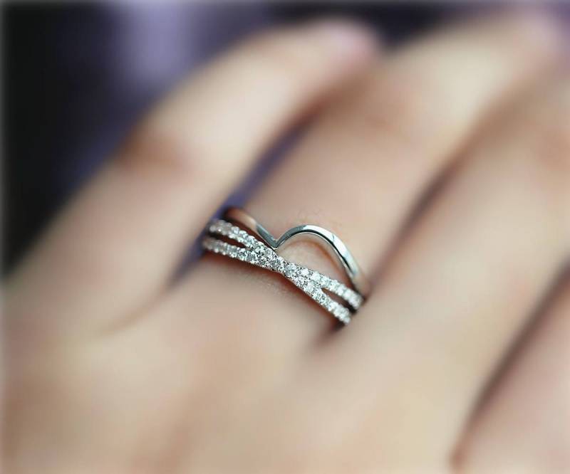 Echter Si Diamant Ehering Solide 14K Weißgold Ring Set Diamanten Verlobungsring Bandsatz Passend Eine Halbe Ewigkeit Bandsatz von NidaRings