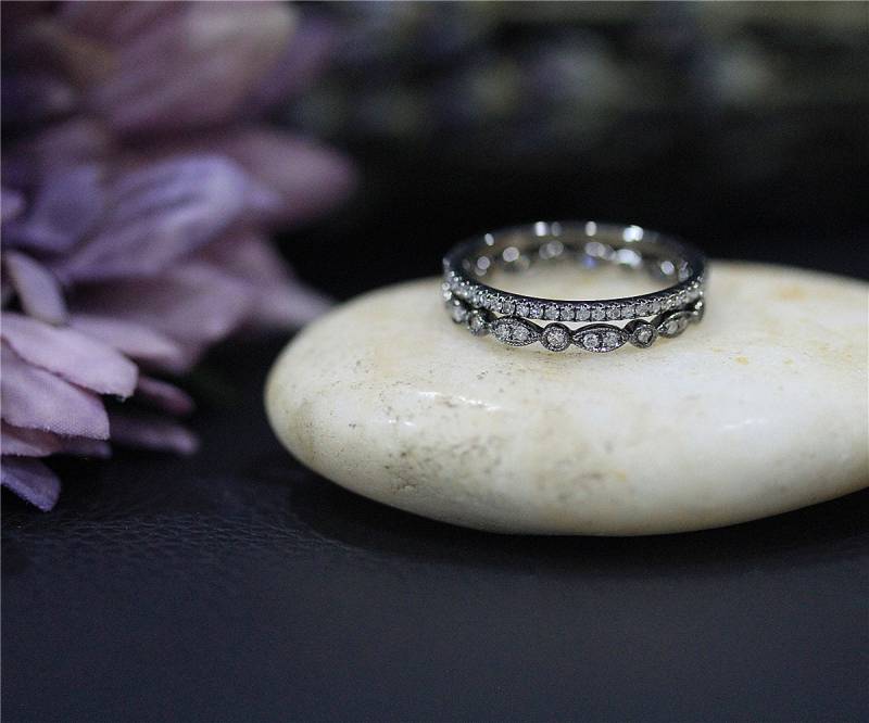 Ehering Set Schwarz Gold Band Diamanten Ring Promise Verlobungsring Volle Ewigkeit von NidaRings