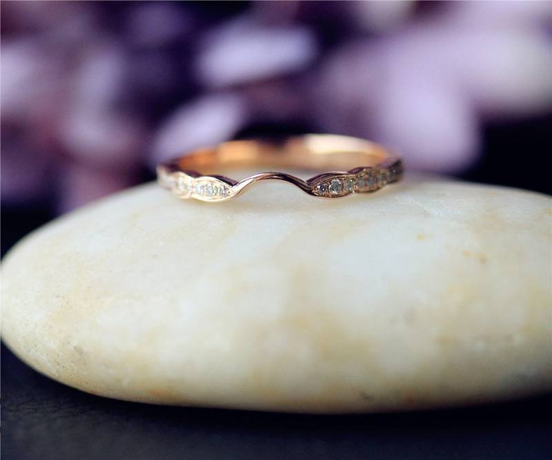 Eine Halbe Ewigkeit Diamanten Passende Band Hochzeitsband Solid 14K Rose Gold Ring Promise Jahrestag Stapelbar Ehering von NidaRings