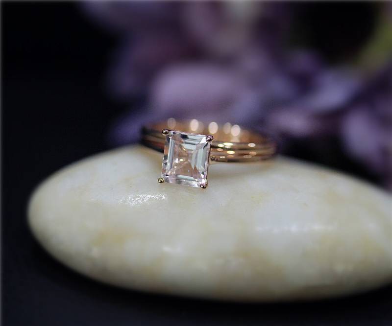 Einfachen Ring Set Für Verlobung Hochzeit Natürliche Vs Rosa Morganit Ringset Massiv 14K Rose Gold Ehering Versprechen Verlobungsring von NidaRings