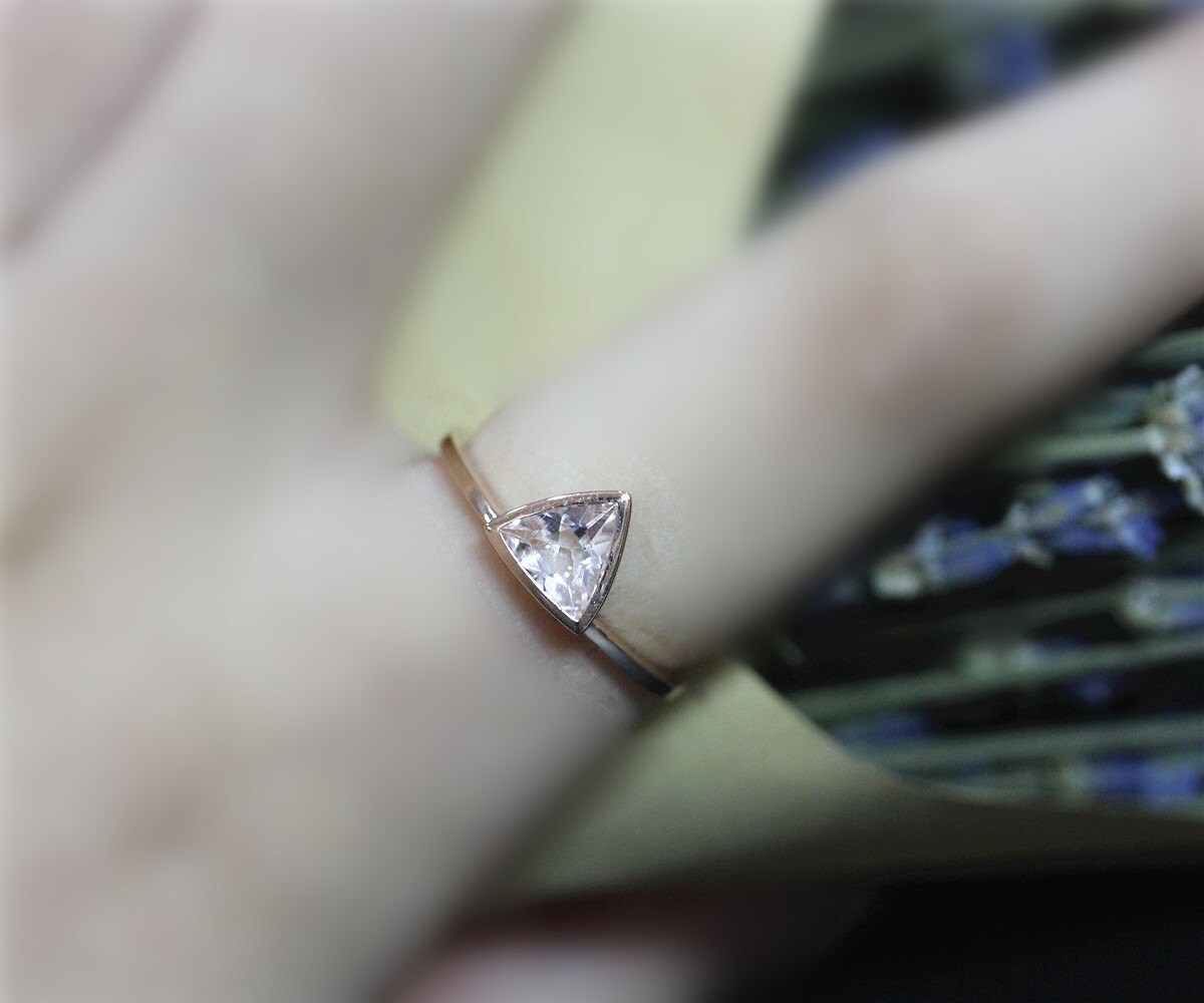 Einfachen Stil, Braut Ring Geschenk 6mm Billionen Rosa Vs Morganit Rose Gold Massiv 14K Hochzeit Verlobungsring, Jubiläum von NidaRings