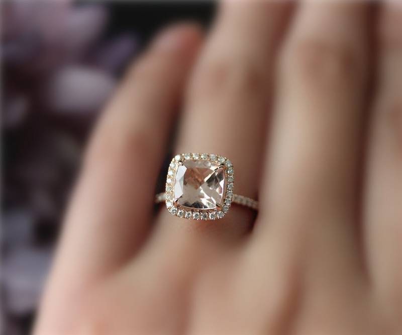 Einstellung 8mm Kissen Natürliche Vs Morganit Ring Massiv 14K Rose Gold Ehering Promise Jubiläum Diamanten Verlobungsring von NidaRings