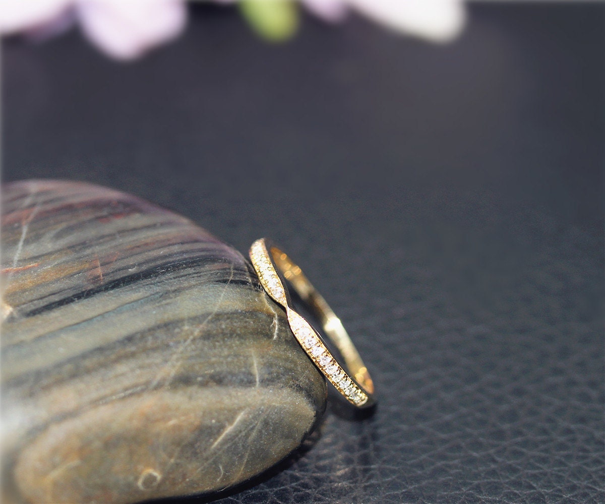 Elegante Passender Ring, Echte Diamanten Hochzeit Eine Halbe Ewigkeit Solid14K Gelb Gold Jubiläum Stapelbar von NidaRings