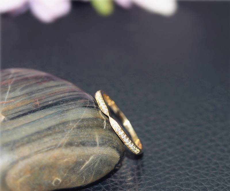 Elegante Passender Ring, Echte Diamanten Hochzeit Eine Halbe Ewigkeit Solid14K Gelb Gold Jubiläum Stapelbar von NidaRings