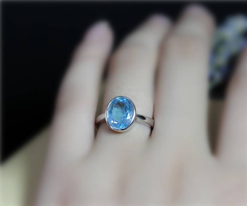 Geburtsstein Für November Blauer Topas Ring Oval Geschnittenen Verlobungsring Solide 14K Weißgold Ehering Geburtstag Geschenk Einfachen Stil von NidaRings