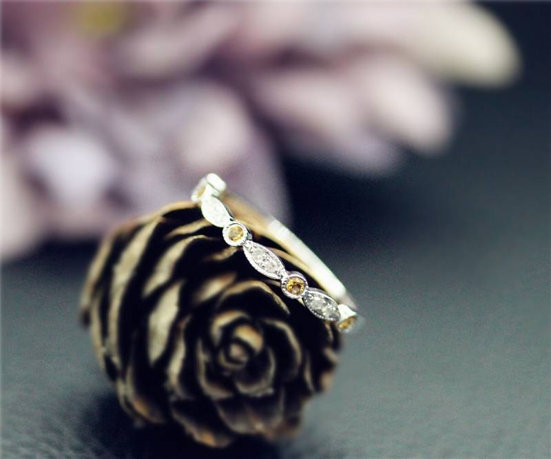 Geburtssteine Für November Natürlichen Citrin Und Diamant Ehering Eine Halbe Ewigkeit Fest 14K Weissgold Verlobungsring Jahrestag Ring von NidaRings