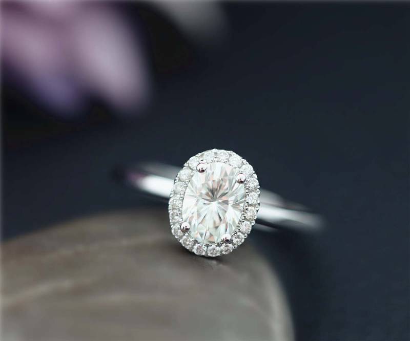 Geschenk 5x7mm Charles & Colvard Oval Für Immer Ein Moissanite Ehering Massiv 14K White Gold Ring Verlobungsring Jahrestag von NidaRings