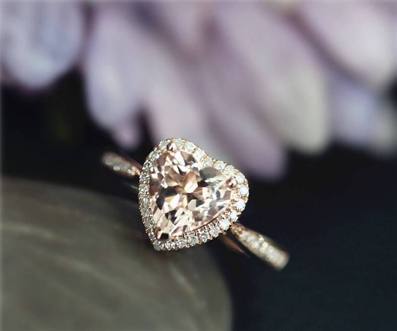 Liebe Herz Geschnitten Natürlichen Rosa Morganit Ring Massiv 14K Rose Gold Diamanten Ehering Versprechen Brautring Jubiläumsgeschenk von NidaRings