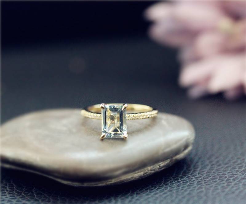 März Birthstone, Emerald Cut, Vs 6x8mm Aquamarin Ring, Gelb Gold Ring Massiv 14K Diamant Ehering, Verlobungsring, Bridal März Birthstone, Emerald Cut, Vs 6x8mm Aquamarin Ring, Gelb Gold Ring Massiv 14K Diamant Ehering, Verlobungsring, Bridal von NidaRings