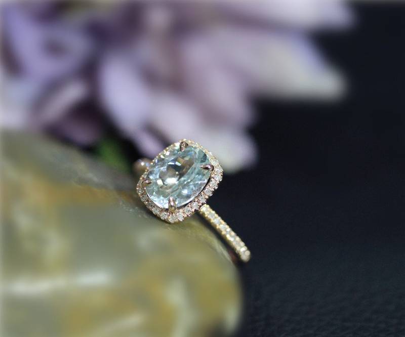 März Birthstone Ring 7x9mm Oval Natürliche Licht Blau Vs Aquamarin-Ring Aquamarin Engagament-Ring Fest 14K Rose Gold Ring Ehering von NidaRings